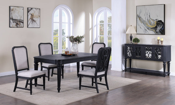 English Elm Formal Traditional 5Pc Dining Set With Extension Leaf, Tufted Chairs & Elegant Carved Legs, Dark Brown B011S00817