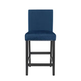 English Elm Cobre Contemporary Velvet Counter Stool With Nailhead Trim, Set Of 2, Blue