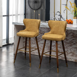 English Elm Nevis Mid-Century Modern Faux Leather Tufted Nailhead Trim Barstool Set Of 2, Yellow