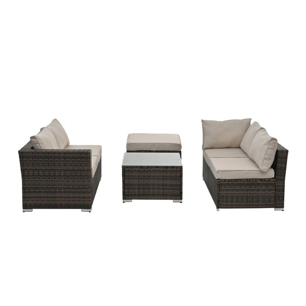 English Elm Patio 4-Piece Wicker Furniture Set With Glass Coffee Table, Cushions For Ultimate Outdoor Comfort W1703S00017-GIGA