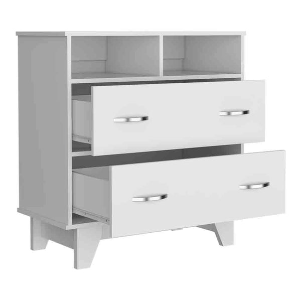 English Elm Double Drawer Dresser Arabi White - Durable Particle Board, Two Shelves & Spacious Drawers, Modern Storage Solution B092S00009