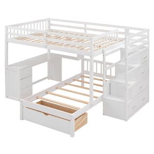 English Elm Full Over Twin Bunk Bed with Staircase Drawers Desk and Shelves in Gray White LT001605AAK-2
