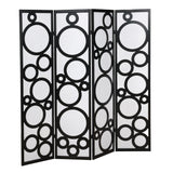 English Elm Arvada 4-Panel Wood Room Divider With Circle Pattern, Black