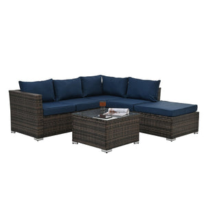 English Elm Patio 4-Piece Pe Wicker Furniture Set With Tempered Glass Table - Stylish, Durable, And Comfortable! W1703S00018-GIGA