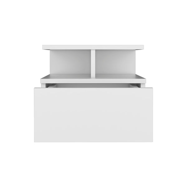 English Elm Floating Nightstand Sleek Wall-Mounted Cement-Look Organizer with Single Drawer and Two Shelves for Compact Bedrooms and Modern Minimalist Spaces White 17.71 L x 17.32 W x 3.94 H B097133176