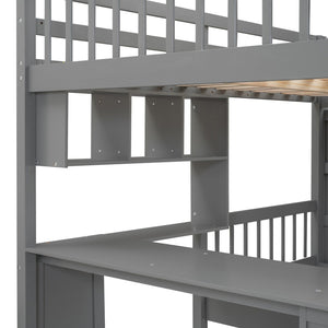 English Elm Full Over Twin Bunk Bed with Staircase Drawers Desk and Shelves in Gray LT001605AAE