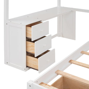 English Elm Full Over Twin Bunk Bed with Staircase Drawers Desk and Shelves in Gray White LT001605AAK-2