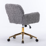 Hearth and Haven A&A Furniture Office Chair, Artificial Rabbit Hair Home Office Chair with Golden Metal Base, Adjustable Desk Chair Swivel Office Chair, Vanity Chair W1143P154103