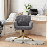 English Elm Office Chair,Artificial Rabbit Hair Home Office Chair With Golden Metal Base,Adjustable Desk Chair Swivel Office Chair,Vanity Chair(Gray)