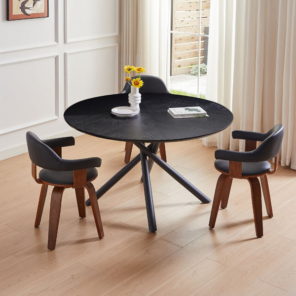 English Elm 53.14'' Round Mdf Top Coffee Table with Iron Cross Leg Base for Modern Living Rooms W876S00247