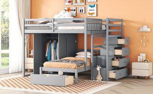 English Elm Full Over Twin Bunk Bed with Wardrobe Staircase Drawers for Shared Kids Rooms LT001606AAE