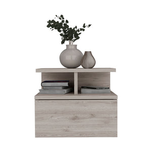 English Elm Floating Nightstand Sleek Wall-Mounted Cement-Look Organizer with Single Drawer and Two Shelves for Compact Bedrooms and Modern Minimalist Spaces Gray 17.71 L x 17.32 W x 3.94 H B097133174