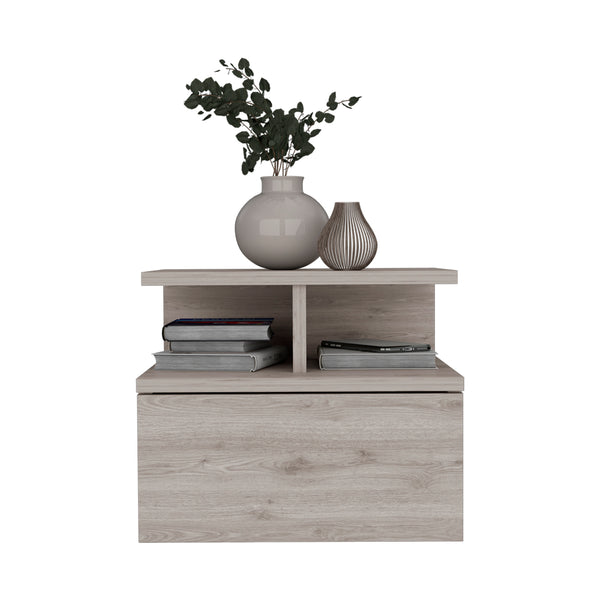 English Elm Floating Nightstand Sleek Wall-Mounted Cement-Look Organizer with Single Drawer and Two Shelves for Compact Bedrooms and Modern Minimalist Spaces Gray 17.71 L x 17.32 W x 3.94 H B097133174