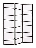 Black 3-Panel Room Divider Screen, Sturdy Pine Wood, Fiberglass-Like Rice Paper, 51