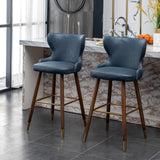 English Elm Nevis Mid-Century Modern Faux Leather Tufted Nailhead Trim Barstool Set Of 2, Blue