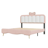 Hearth and Haven Full Size Velvet Princess Bed with Bow-Knot Headboard, Full Size Platform Bed with Headboard and Footboard, White+Pink WF315549AAH