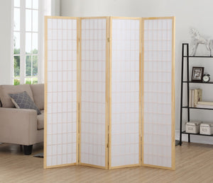 English Elm 4 Panel Oriental Shoji Screen / Room Divider, Natural