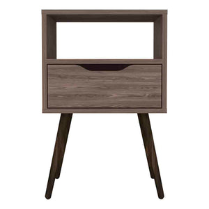 English Elm Nightstand In Dark Walnut Finish With Open Shelf & Drawer - Stylish Storage For Small Spaces B092122933