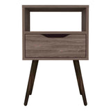 Fugaz Nightstand - Dark Walnut Finish with Drawer and Open Shelf