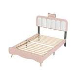 English Elm Twin Size Velvet Princess Bed With Bow-Knot Headboard,Twin Size Platform Bed With Headboard and Footboard,White+Pink