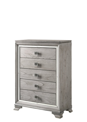 English Elm Vail Gray Wood Chest with Mirrored Accents, Square Knobs & Dovetail Drawers 41.1x20.5x57.4 in B132P162295