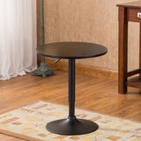 English Elm Belham Black Round Top Adjustable Height With Black Leg and Base Metal Bar Table