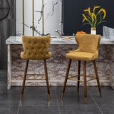 English Elm Nevis Mid-Century Modern Faux Leather Tufted Nailhead Trim Barstool Set Of 2, Yellow