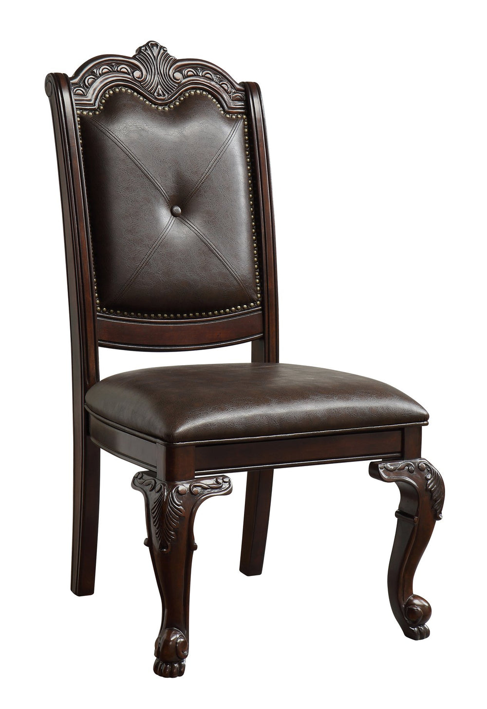 English Elm Kiera Elegant Side Chair Set of 2 in Dark Brown Faux Leather with Button Tufting & Nailhead Trim B132P161617