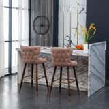 English Elm Nevis Mid-Century Modern Faux Leather Tufted Nailhead Trim Barstool Set Of 2, Pink