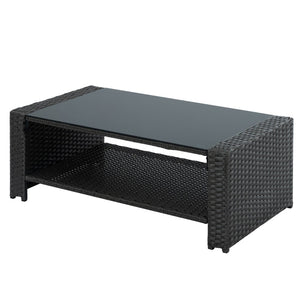 English Elm Patio Furniture Sets - Stylish Red Pe Wicker Lounge Set With Plush Cushions & Tempered Glass Tabletop W1703S00009-GIGA