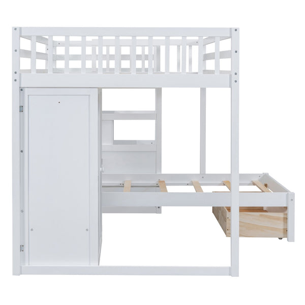 English Elm Full Over Twin Bunk Bed with Wardrobe Staircase Drawers for Shared Kids Rooms LT001606AAK