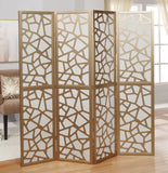 Handcrafted Giyano Gold 4-Panel Screen Room Divider, Pine Wood Frame, 70'' H x 70'' W