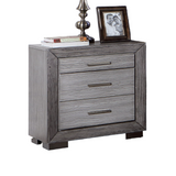 English Elm Gray Color Nightstand Bedroom 1 Piece Nightstand Solid Wood Bar Handles 3-Drawers Bedside Table Metal Bracket Legs Usb Ports