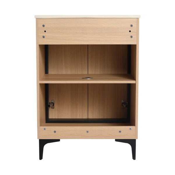 English Elm 24 Inch Oak Bathroom Vanity Base with Basin — Engineered Wood, Double-Door Storage, Minimalist Chic W1972S00003