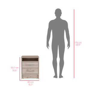 English Elm Nightstand With Two Drawers And Open Shelf - Stylish Light Gray Storage Solution For Modern Bedrooms B092122923