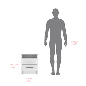 English Elm Nightstand With Two Drawers And Open Shelf, Modern White Finish For Stylish Bedroom Storage Solutions B092123038