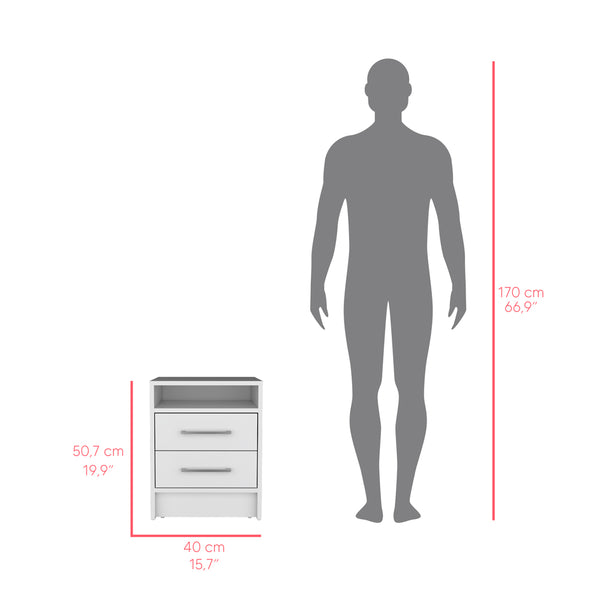 English Elm Nightstand With Two Drawers And Open Shelf, Modern White Finish For Stylish Bedroom Storage Solutions B092123038