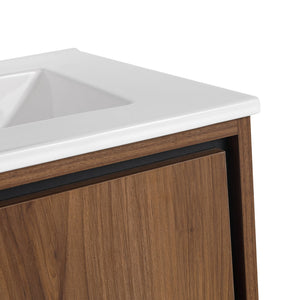 English Elm 24'' Modern Brown Bathroom Vanity with Drop-In Ceramic Sink, Engineered Wood, Soft-Close Doors, Ample Storage W1972S00001