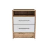 English Elm Nightstand Cartiz, Two Drawers, White / Light Oak Finish