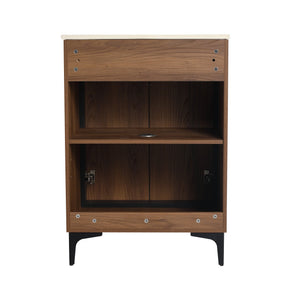 English Elm 24'' Modern Brown Bathroom Vanity with Drop-In Ceramic Sink, Engineered Wood, Soft-Close Doors, Ample Storage W1972S00001
