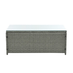 English Elm Patio 5-Piece Wicker Furniture Set With Tempered Glass Table And Cozy Cushions For Outdoor Comfort W1703S00010-GIGA