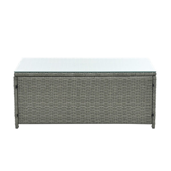 English Elm Patio 5-Piece Wicker Furniture Set With Tempered Glass Table And Cozy Cushions For Outdoor Comfort W1703S00010-GIGA