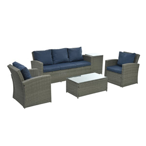 English Elm Patio 5-Piece Wicker Furniture Set With Tempered Glass Table - Stylish, Durable Outdoor Seating Solution W1703S00011-GIGA