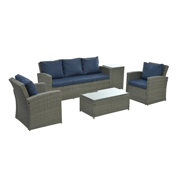 English Elm Patio 5-Piece Wicker Furniture Set With Tempered Glass Table - Stylish, Durable Outdoor Seating Solution W1703S00011-GIGA