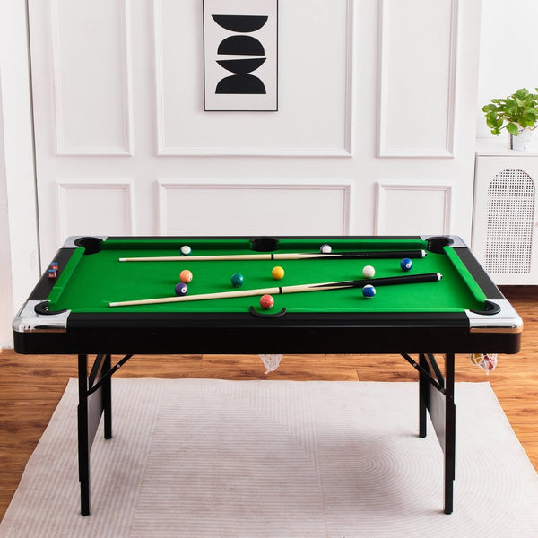 English Elm 6ft Billiard Pool Table with Green Felt Surface Foldable Legs for Home Game Room W2377P149842