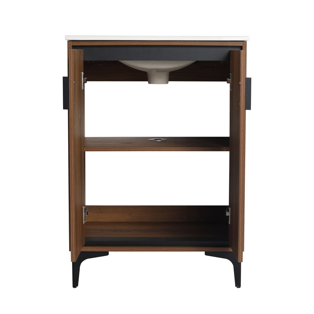 English Elm 24'' Modern Brown Bathroom Vanity with Drop-In Ceramic Sink, Engineered Wood, Soft-Close Doors, Ample Storage W1972S00001