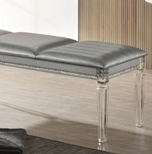 English Elm Antique Silver Princess Bench 54" Contemporary Solid Wood with Acrylic Legs, Crystal & Mirror Accents B011P165670