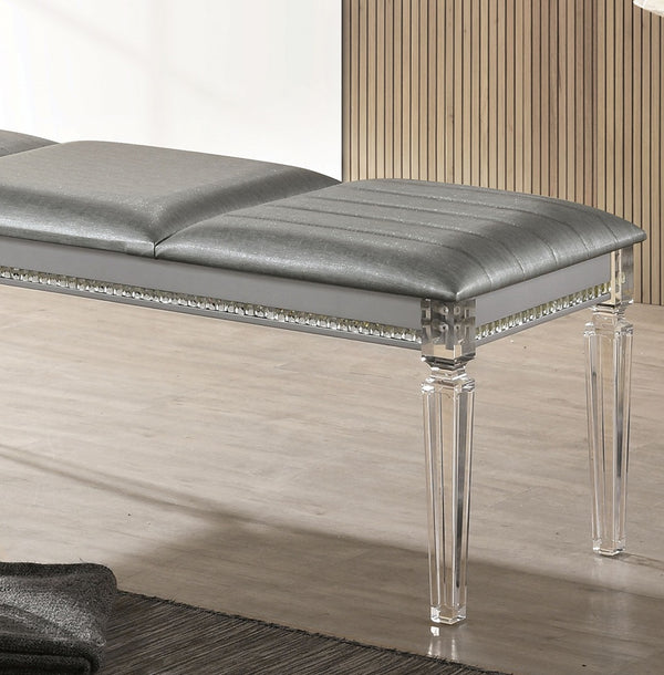 English Elm Antique Silver Princess Bench 54" Contemporary Solid Wood with Acrylic Legs, Crystal & Mirror Accents B011P165670