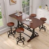 English Elm 5-Piece Dining Table Set, 59" Wooden Sofa Side Table With Stabilizing Base, Rustic Brown Industrial Adjustable Height Chairs, Modern Bar Table and Chairs For Living Room, Dining Room, and Space Saving