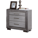 English Elm Gray Color Nightstand Bedroom 1 Piece Nightstand Solid Wood Bar Handles 3-Drawers Bedside Table Metal Bracket Legs Usb Ports